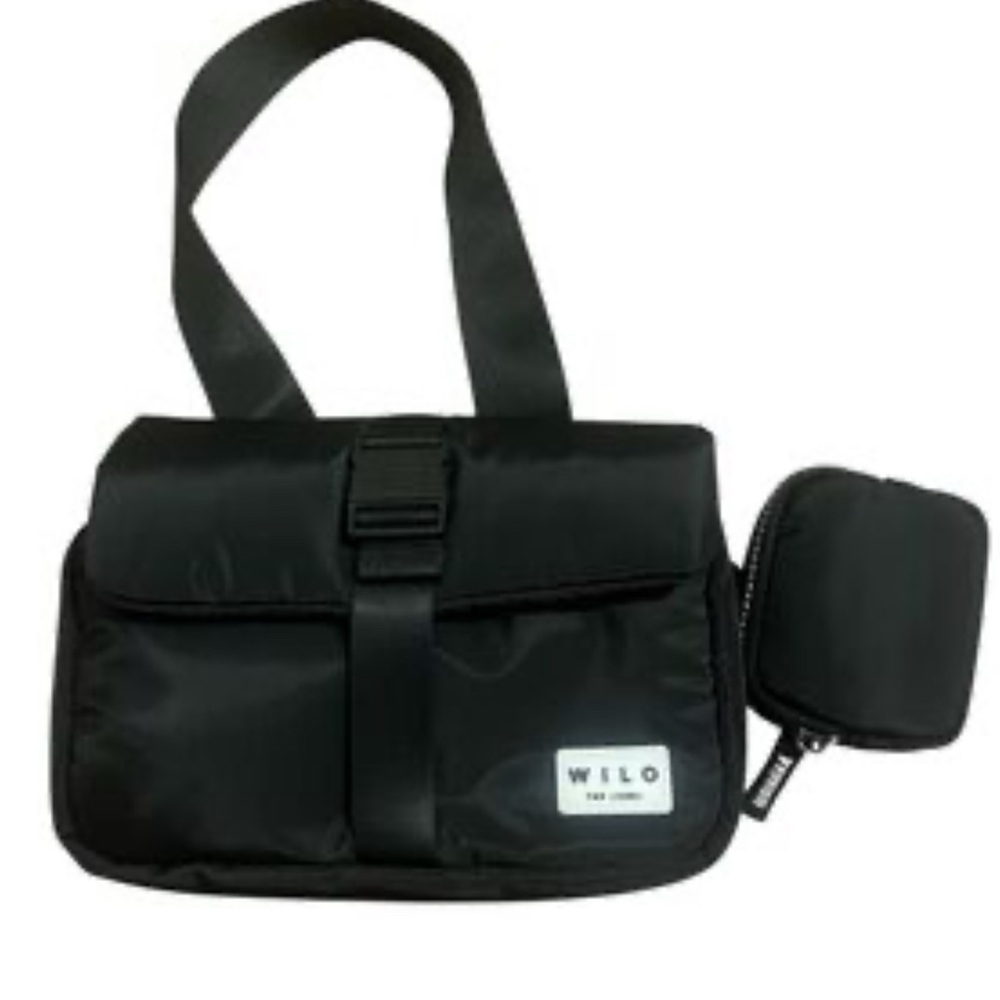 Wilo The Label Matte Black Puffer Crossbody Belt Bag with mini zippered pouch!